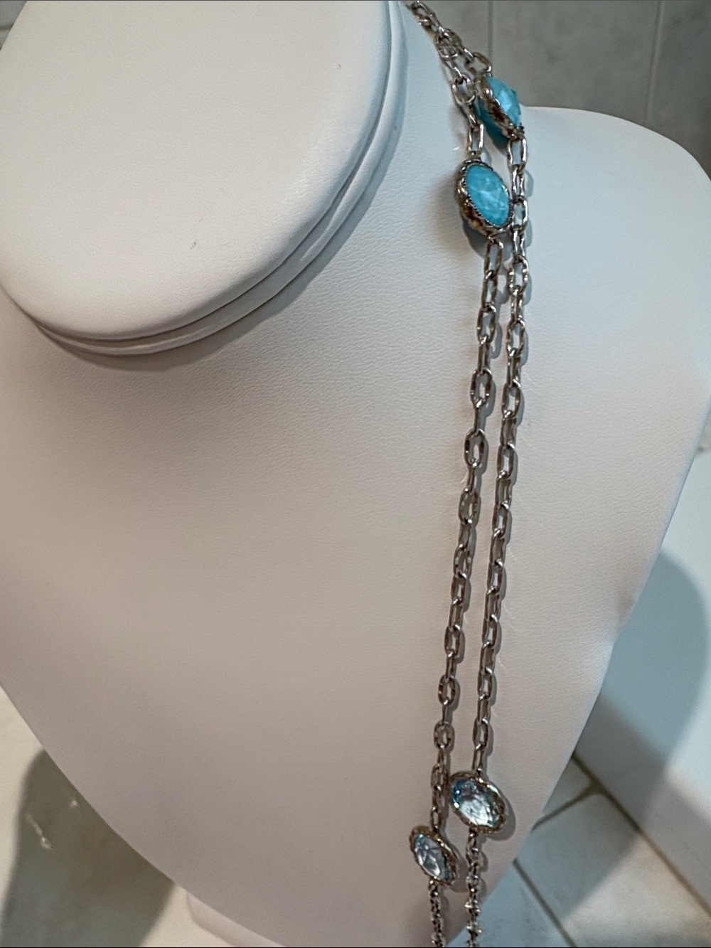Tacori Sterling Silver 38” Long Station Necklace Turquoise & Blue Topaz Accents - Picture 5 of 10